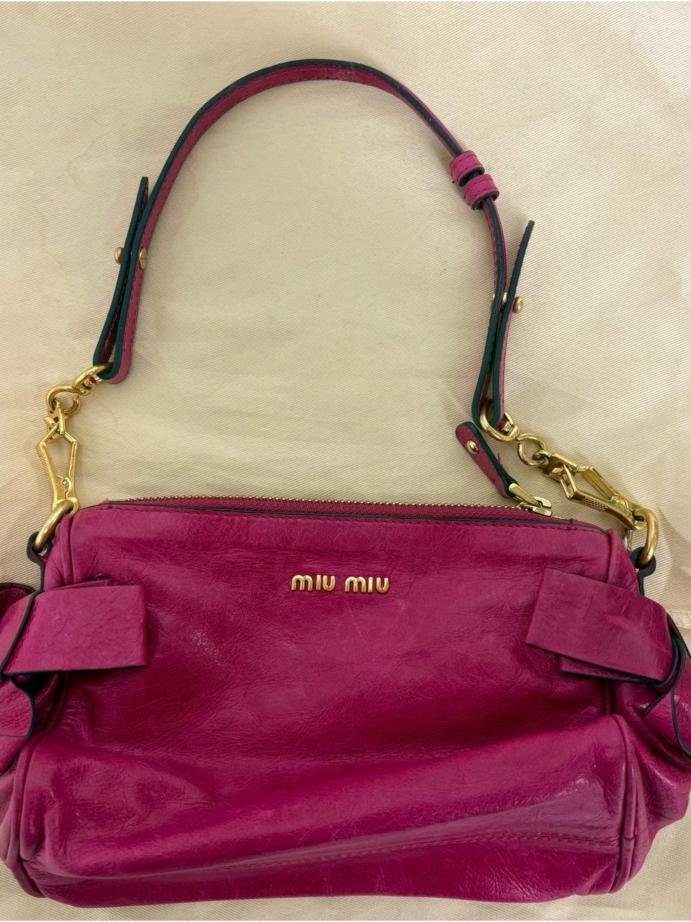 Miu Miu Peach Vitello Lux Leather Pochette Bag